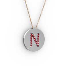 Garnet 14 ayar beyaz altın kolye (40 cm rose altın rolo zincir)