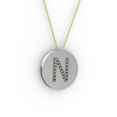 N Baş Harf Kolye - Dumanlı kuvars 8 ayar beyaz altın kolye (40 cm gümüş rolo zincir) #17zaemq
