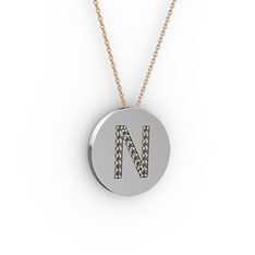 N Baş Harf Kolye - Dumanlı kuvars 18 ayar beyaz altın kolye (40 cm gümüş rolo zincir) #1c27w6j