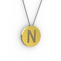 N Baş Harf Kolye - Dumanlı kuvars 18 ayar altın kolye (40 cm gümüş rolo zincir) #1c6uj7x
