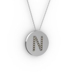 N Baş Harf Kolye - Dumanlı kuvars 18 ayar beyaz altın kolye (40 cm gümüş rolo zincir) #1l523wu
