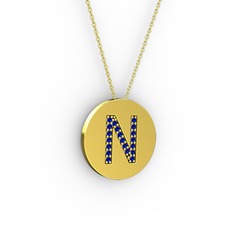 N Baş Harf Kolye - Lab safir 18 ayar altın kolye (40 cm altın rolo zincir) #1v12ymi