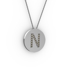 N Baş Harf Kolye - Dumanlı kuvars 8 ayar beyaz altın kolye (40 cm gümüş rolo zincir) #1yjvvxz