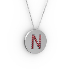 Garnet 14 ayar beyaz altın kolye (40 cm beyaz altın rolo zincir)