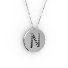 N Baş Harf Kolye - Siyah zirkon 925 ayar gümüş kolye (40 cm gümüş rolo zincir) #4pcwep