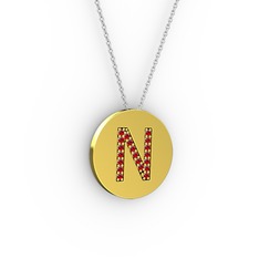 Garnet 8 ayar altın kolye (40 cm beyaz altın rolo zincir)