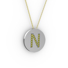 Peridot 14 ayar beyaz altın kolye (40 cm altın rolo zincir)