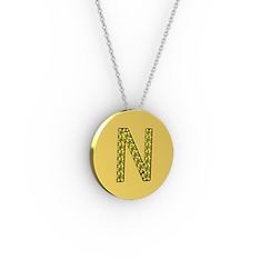 N Baş Harf Kolye - Peridot 18 ayar altın kolye (40 cm beyaz altın rolo zincir) #920tqz