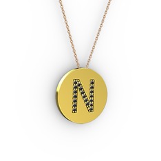 N Baş Harf Kolye - Siyah zirkon 18 ayar altın kolye (40 cm rose altın rolo zincir) #av6wcu