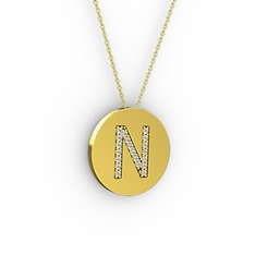N Baş Harf Kolye - Pırlanta 8 ayar altın kolye (0.176 karat, 40 cm altın rolo zincir) #hd0nut