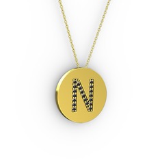 N Baş Harf Kolye - Siyah zirkon 14 ayar altın kolye (40 cm altın rolo zincir) #i7xr6j