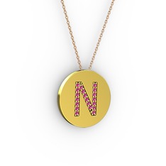 N Baş Harf Kolye - Rodolit garnet 18 ayar altın kolye (40 cm rose altın rolo zincir) #nvpekw