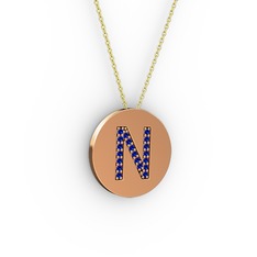 Lab safir 18 ayar rose altın kolye (40 cm altın rolo zincir)