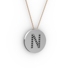 N Baş Harf Kolye - Siyah zirkon 925 ayar gümüş kolye (40 cm gümüş rolo zincir) #v4rhmc