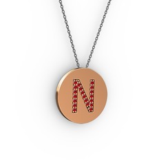 N Baş Harf Kolye - Garnet 8 ayar rose altın kolye (40 cm gümüş rolo zincir) #wnq80k