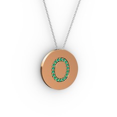 O Baş Harf Kolye - Yeşil kuvars 14 ayar rose altın kolye (40 cm beyaz altın rolo zincir) #10gboc4
