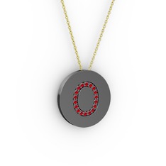 O Baş Harf Kolye - Garnet 925 ayar siyah rodyum kaplama gümüş kolye (40 cm gümüş rolo zincir) #17ncfsn