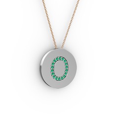 O Baş Harf Kolye - Yeşil kuvars 8 ayar beyaz altın kolye (40 cm gümüş rolo zincir) #1lxuqq8