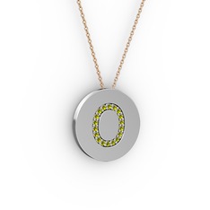 O Baş Harf Kolye - Peridot 18 ayar beyaz altın kolye (40 cm gümüş rolo zincir) #1n1ewhc