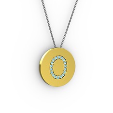 O Baş Harf Kolye - Akuamarin 18 ayar altın kolye (40 cm gümüş rolo zincir) #1oloflp
