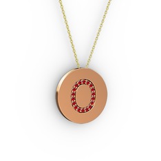 O Baş Harf Kolye - Garnet 14 ayar rose altın kolye (40 cm altın rolo zincir) #1qewlbd