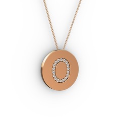 O Baş Harf Kolye - Swarovski 925 ayar rose altın kaplama gümüş kolye (40 cm gümüş rolo zincir) #1rx5mk0