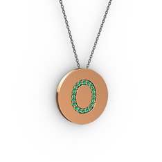 O Baş Harf Kolye - Yeşil kuvars 18 ayar rose altın kolye (40 cm gümüş rolo zincir) #2gb7aq