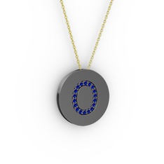 O Baş Harf Kolye - Lab safir 925 ayar siyah rodyum kaplama gümüş kolye (40 cm gümüş rolo zincir) #hj1bdc
