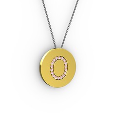 O Baş Harf Kolye - Pembe kuvars 14 ayar altın kolye (40 cm gümüş rolo zincir) #xb1zcv