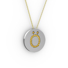 Ö Baş Harf Kolye - Sitrin 18 ayar beyaz altın kolye (40 cm altın rolo zincir) #146jnl1