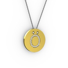 Ö Baş Harf Kolye - Beyaz zirkon 14 ayar altın kolye (40 cm gümüş rolo zincir) #14iea45