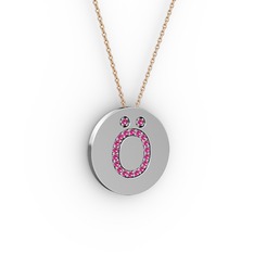 Ö Baş Harf Kolye - Rodolit garnet 8 ayar beyaz altın kolye (40 cm rose altın rolo zincir) #18ngdqf