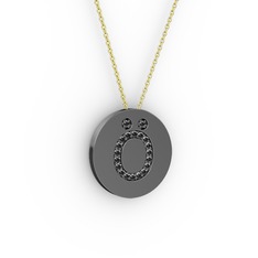 Ö Baş Harf Kolye - Siyah zirkon 925 ayar siyah rodyum kaplama gümüş kolye (40 cm altın rolo zincir) #190knbi