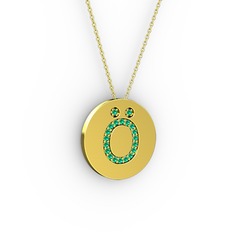 Ö Baş Harf Kolye - Yeşil kuvars 14 ayar altın kolye (40 cm altın rolo zincir) #1pkau64