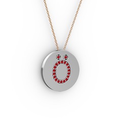 Garnet 8 ayar beyaz altın kolye (40 cm gümüş rolo zincir)