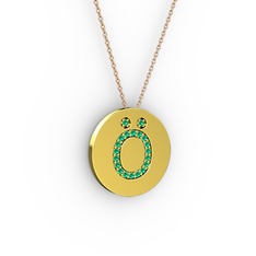 Ö Baş Harf Kolye - Yeşil kuvars 8 ayar altın kolye (40 cm gümüş rolo zincir) #t45krg