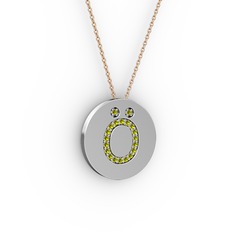 Ö Baş Harf Kolye - Peridot 18 ayar beyaz altın kolye (40 cm rose altın rolo zincir) #y33lm2