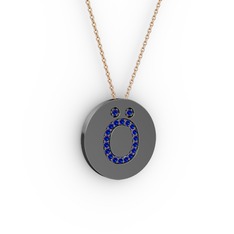 Ö Baş Harf Kolye - Lab safir 925 ayar siyah rodyum kaplama gümüş kolye (40 cm gümüş rolo zincir) #ygqmde