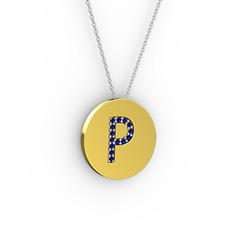 P Baş Harf Kolye - Lab safir 8 ayar altın kolye (40 cm beyaz altın rolo zincir) #146qbbc