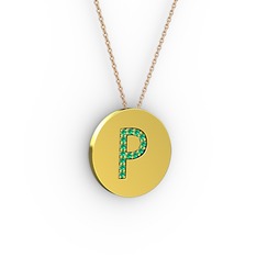 P Baş Harf Kolye - Yeşil kuvars 925 ayar altın kaplama gümüş kolye (40 cm rose altın rolo zincir) #157ecut