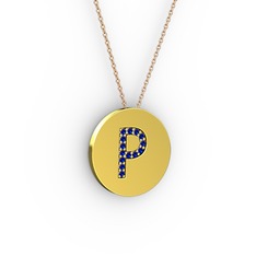 P Baş Harf Kolye - Lab safir 14 ayar altın kolye (40 cm rose altın rolo zincir) #1774kn9