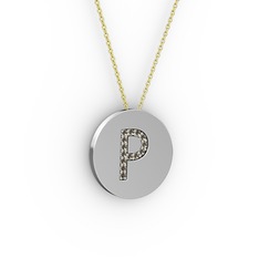 P Baş Harf Kolye - Dumanlı kuvars 925 ayar gümüş kolye (40 cm altın rolo zincir) #197cm40
