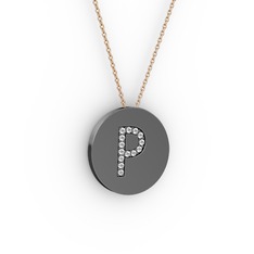 P Baş Harf Kolye - Swarovski 925 ayar siyah rodyum kaplama gümüş kolye (40 cm gümüş rolo zincir) #1bjuwq5