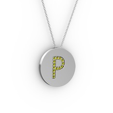 Peridot 14 ayar beyaz altın kolye (40 cm beyaz altın rolo zincir)