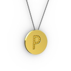 P Baş Harf Kolye - Sitrin 925 ayar altın kaplama gümüş kolye (40 cm gümüş rolo zincir) #1gn1l8e