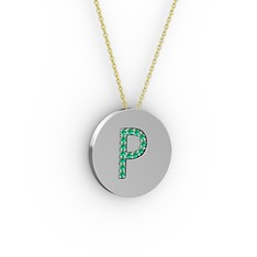 P Baş Harf Kolye - Yeşil kuvars 18 ayar beyaz altın kolye (40 cm altın rolo zincir) #1hbegku