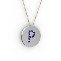 Lab safir 14 ayar beyaz altın kolye (40 cm rose altın rolo zincir)