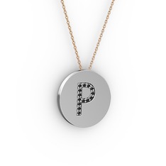 Siyah zirkon 925 ayar gümüş kolye (40 cm rose altın rolo zincir)