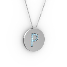 P Baş Harf Kolye - Akuamarin 925 ayar gümüş kolye (40 cm gümüş rolo zincir) #1j3pcmx
