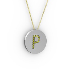 P Baş Harf Kolye - Peridot 14 ayar beyaz altın kolye (40 cm altın rolo zincir) #1ov2uzw